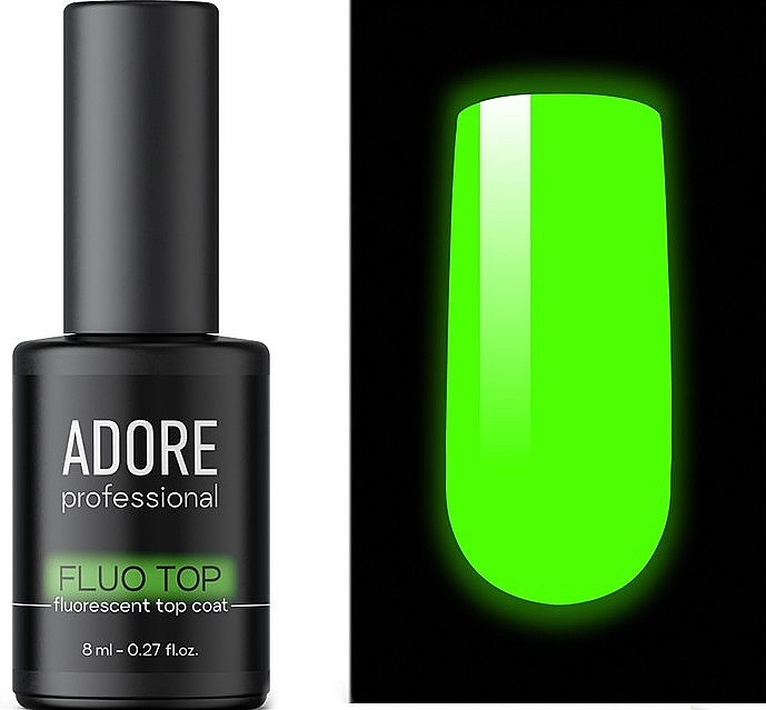 Топ флуоресцентный для гель-лака без липкого слоя с эффектом свечения в темноте - Adore Professional Fluo Top Fluorescent Top Coat — фото N2