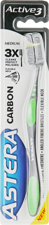 Зубная щетка "Carbon", салатово-черная - Astera Active 3x Cleans Protect Polisher Medium — фото N1