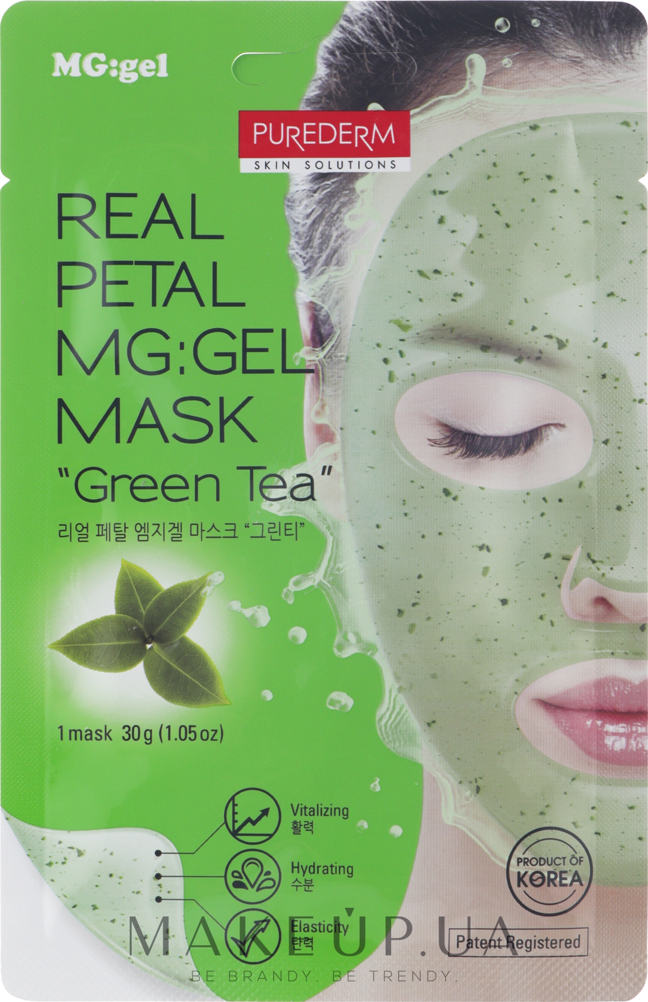 Гидрогелевая маска для лица "Зеленый чай" - Purederm Real Petal MG:Gel Mask Green Tea — фото 30g
