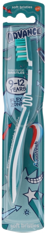 Дитяча зубна щітка, 9-12 років, біло-бірюзова - Aquafresh Advance Soft Bristles — фото N1