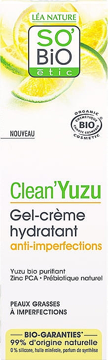 Зволожувальний крем-гель для обличчя - So'Bio Etic Clean'Yuzu Anti-Imperfection Hydrating Gel-Cream — фото N1