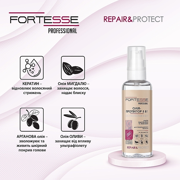 Відновлювальна олія-протектор 5в1 для сухого й пошкодженого волосся - Fortesse Professional Repair & Protect Oil-Protector — фото N4