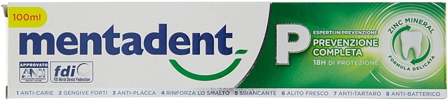 Зубная паста антибактериальная - Mentadent P Prevenzione Completa Toothpaste — фото N1