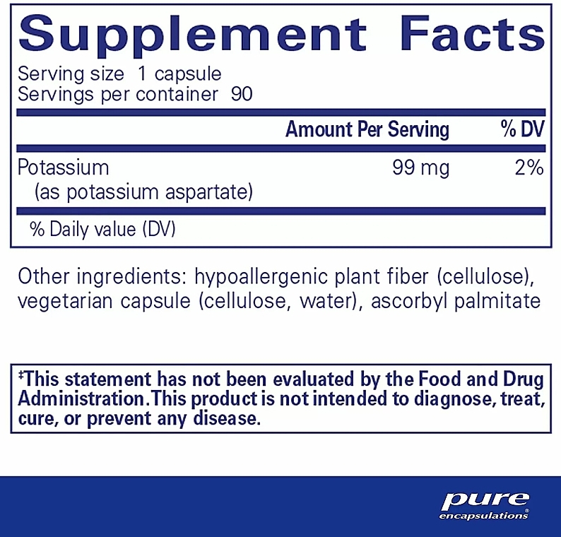 Диетическая добавка "Калий", капсулы - Pure Encapsulations Potassium Aspartate — фото N2