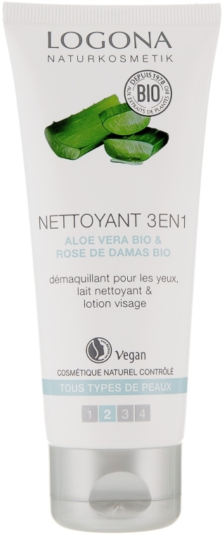 Средство для очищения кожи 3в1 - Logona Nettoyant 3en1 Aloe vera Rose de Damas