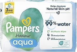 Детские влажные салфетки, 3x48 шт. - Pampers Harmonie Aqua Baby Wipes — фото N2