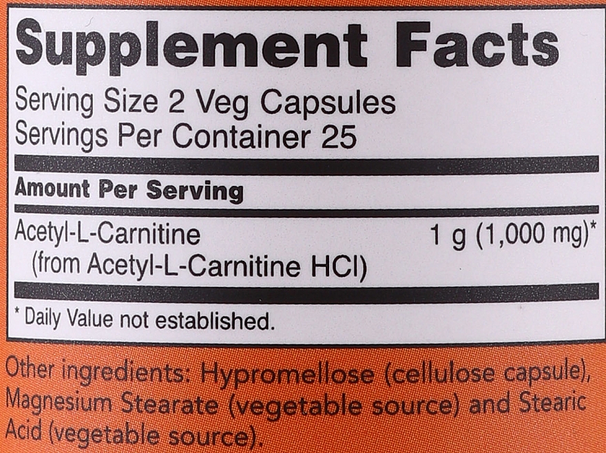 Харчова добавка "Ацетил Л-карнітин", 500 мг - Now Foods Acetyl-L Carnitine — фото N3