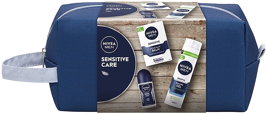 Набор мужской с косметичкой - NIVEA MEN Sensitive Care 2024 (sh/gel/200ml + af/sh/balm/100ml + deo/50ml + pouch) — фото N1