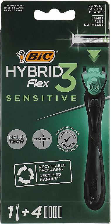 Бритва Flex 3 Hybrid Sensitive c 4 змінними касетами - Bic — фото N1