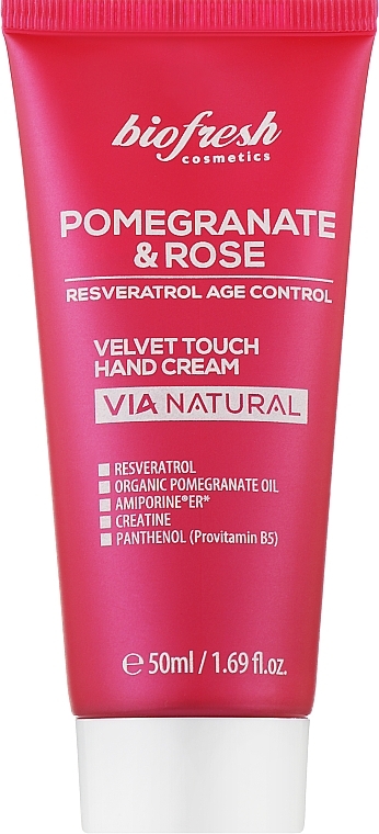Крем для рук "Бархатное касание . Гранат и Роза" - BioFresh Via Natural Pomegranate & Rose Velvet Touch Hand Cream