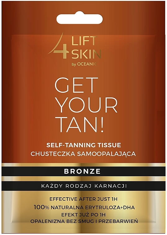Серветка-автозасмага для тіла й обличчя - Lift4Skin Get Your Tan! Self Tanning Bronze Tissue — фото N1
