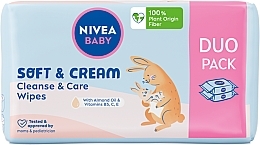 Парфумерія, косметика Біорозкладні серветки, 2 x 57 шт. - Nivea Baby Soft & Cream