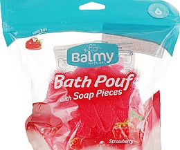 Мочалка синтетична зі шматочком мила "Полуниця" - Balmy Naturel Bath Pouf — фото N1