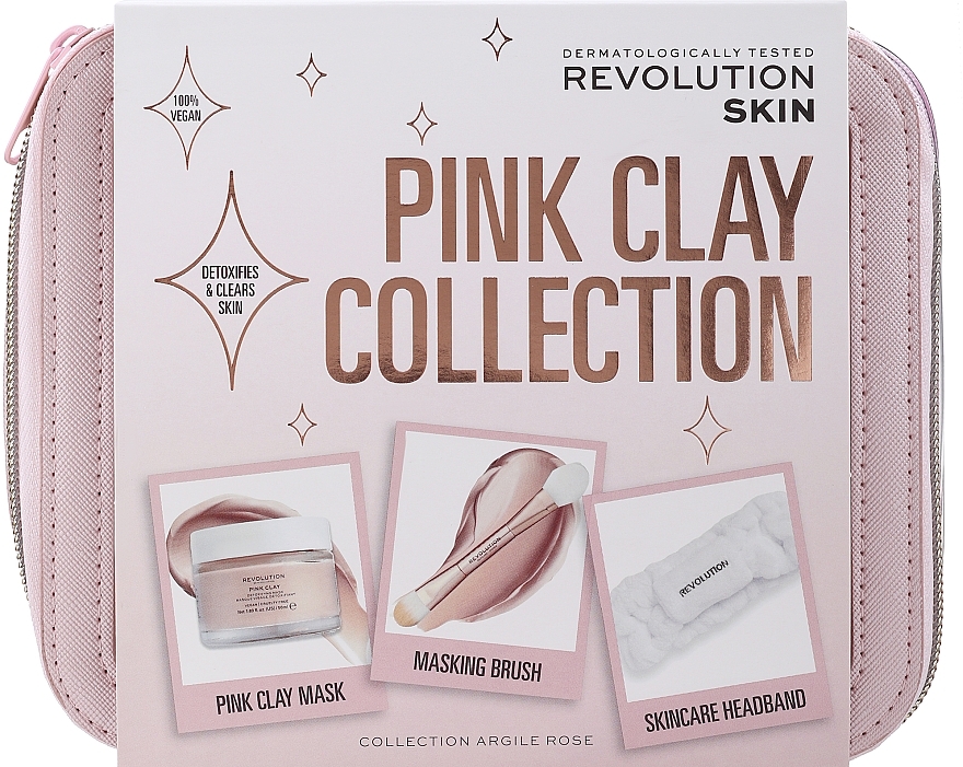 УЦЕНКА Набор - Makeup Revolution Skincare The Pink Clay Collection Skincare Gift Set (bag/1 pc + brush/1 pc + f/mask/50 ml + headband/1 pc) * — фото N1