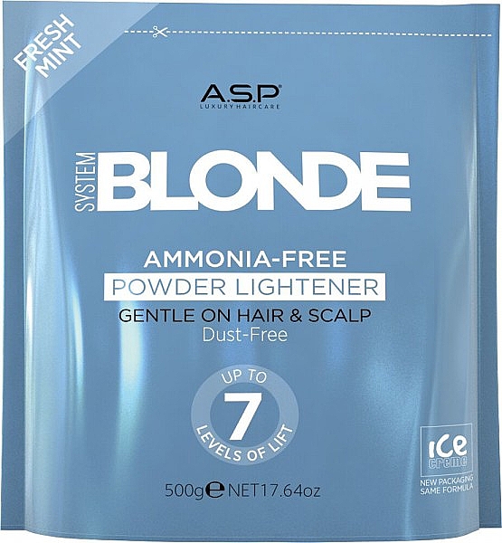 Безаміакова освітлювальна пудра, 7 рівнів, м'ята - ASP System Blonde Ammonia Powder Lifting Fresh Mint — фото N1