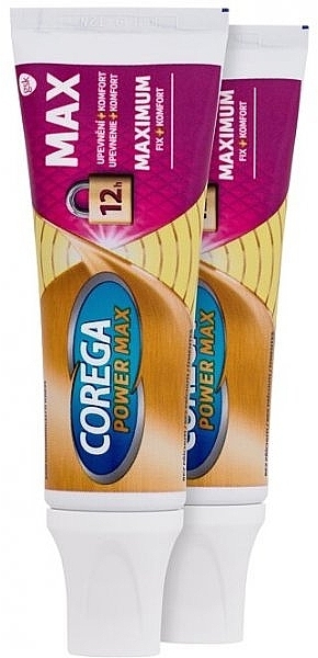 Набор фиксирующих кремов для зубных протезов - Corega Power Max Fixation + Comfort (fix/cr/2x70g) — фото N1