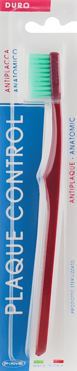 Зубна щітка "Контроль нальоту" жорстка, бордова - Piave Toothbrush Hard — фото N1