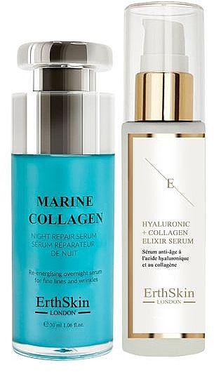 Набір - ErthSkin London Hyaluronic acid & Collagen Serum + Marine Collagen Night Repair Serum Set (f/ser/30ml + f/ser/60ml) — фото N1