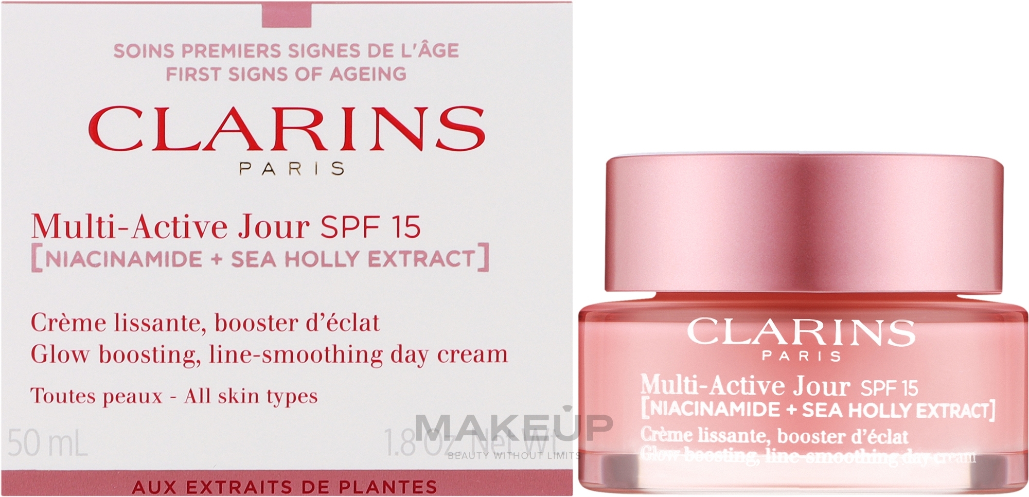 Дневной солнцезащитный крем для лица - Clarins Multi-Active Jour SPF15 Niacinamide+Sea Holly Extract Glow Boosting Line-Smoothing Day Cream — фото 50ml