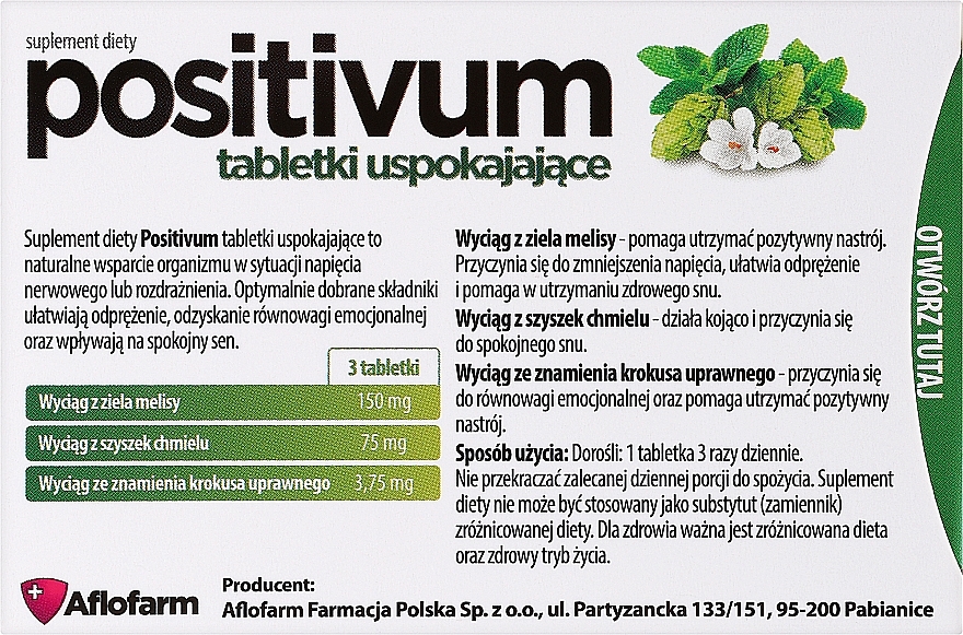 Диетическая добавка "Успокаивающие таблетки" - Aflofarm Positivum — фото N2