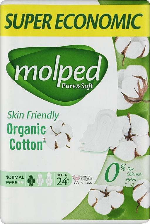 Гигиенические прокладки Pure & Soft Normal, 4 капли, 24 шт. - Molped