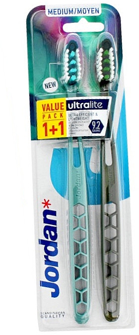 Набір зубних щіток середньої жорсткості, зелена + блакитна - Jordan Ultralite Adult Toothbrush Medium — фото N1