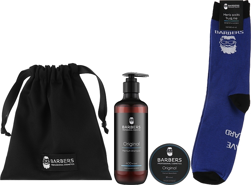 Подарунковий набір для чоловіків - Barbers Premium Mens Set Caffeine & Lemongrass (shm/400ml + beard/balm/50ml + socks/2pcs) — фото N2