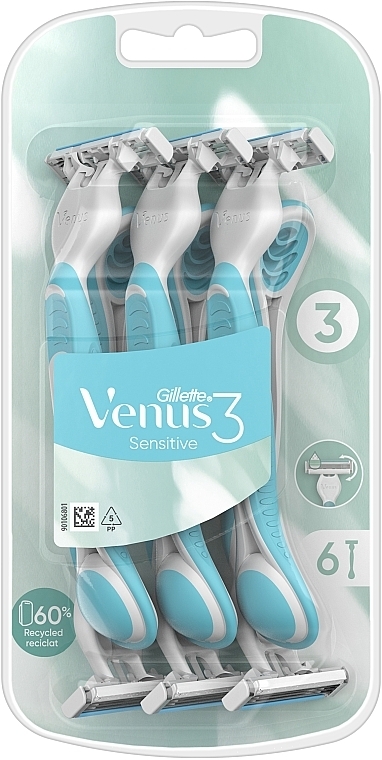 Одноразовые бритвенные станки для чувствительной кожи, 6шт, голубые - Gillette Venus Sensitive — фото N2