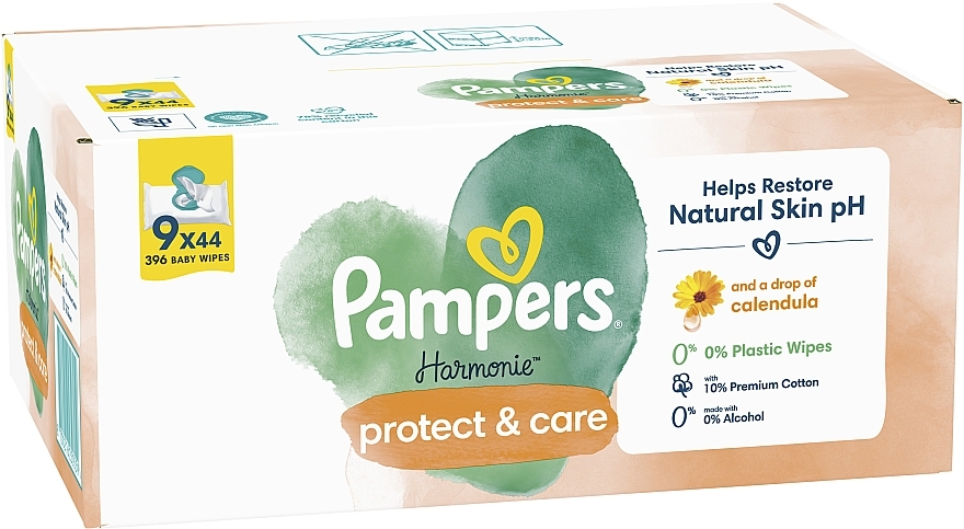 Детские влажные салфетки с календулой, 396 шт. - Pampers Harmonie Protect&Care Baby Wipes  — фото N2