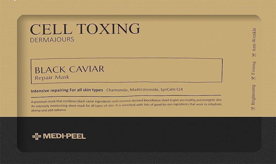 УЦЕНКА Восстанавливающая тканевая маска для лица с экстрактом черной икры - MEDIPEEL Cell Toxing Black Caviar Dermajours Repair Mask * — фото N1