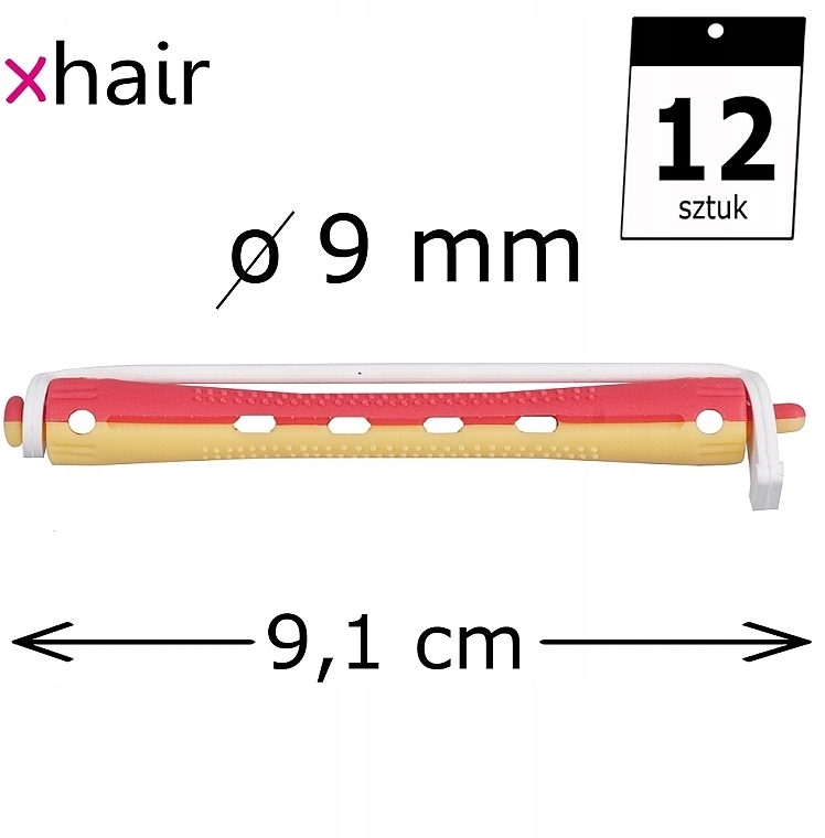 Бігуді-коклюшки для холодного завивання волосся, d9 мм, жовто-червоні, 12 шт. - Xhair — фото N2
