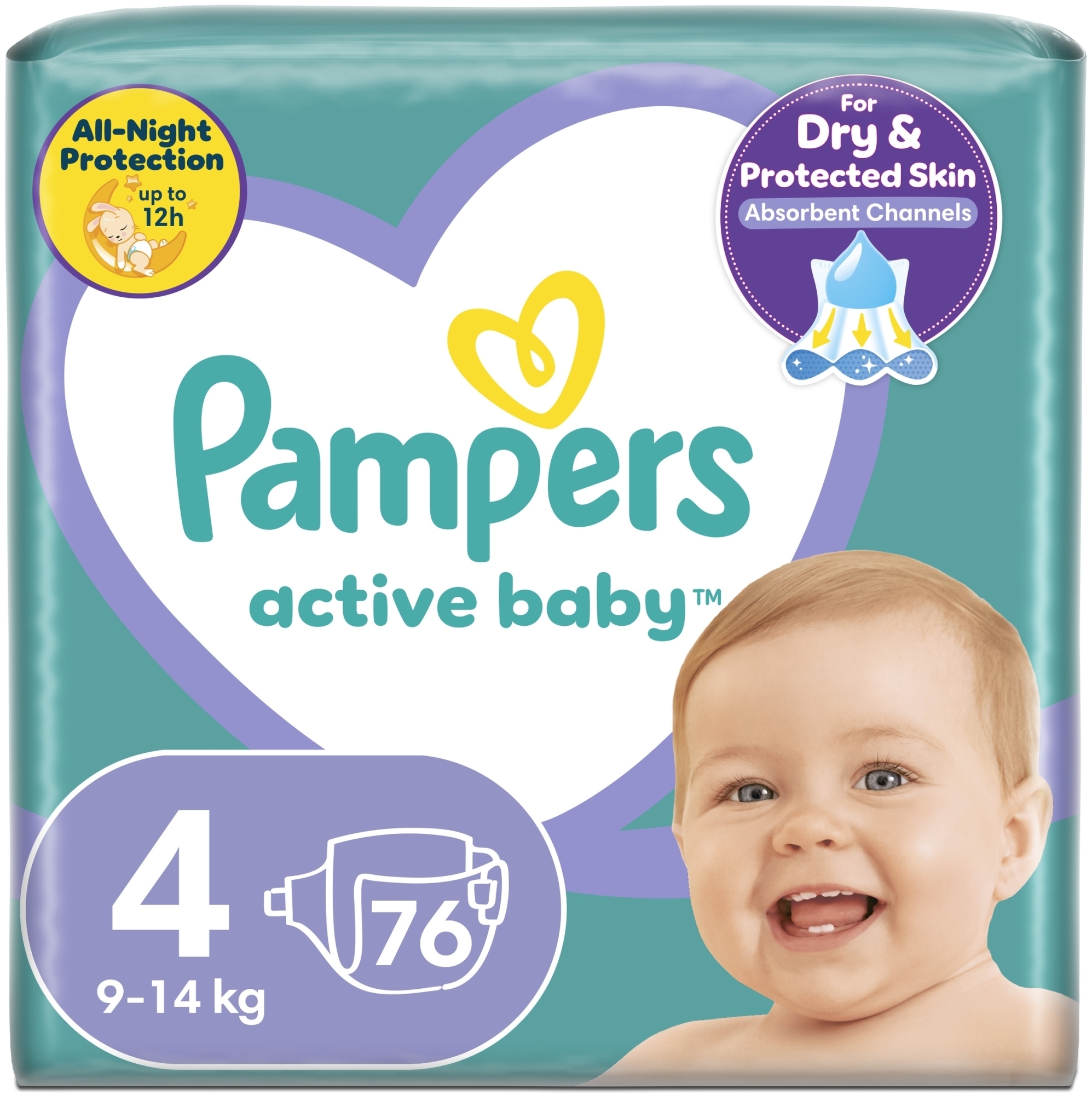 Підгузки Active Baby 4 (9-14 кг), 76 шт. - Pampers — фото 76шт