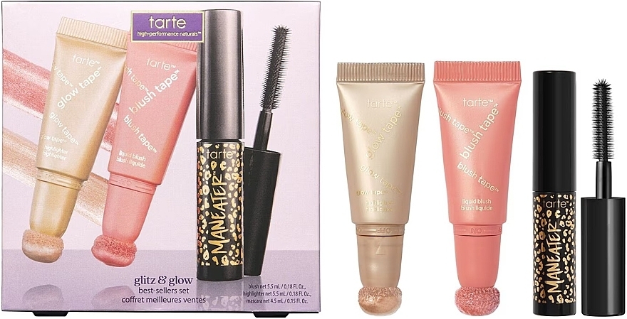 Набор - Tarte Cosmetics Glitz & Glow Best-Sellers Set (highl/5,5ml + blush/5,5ml + mascara/4,5ml) — фото N1