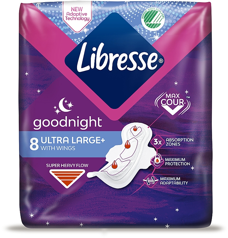 Гігієнічні прокладки нічні з крильцями, 8 шт. - Libresse Ultra Goodnight Large  — фото N2