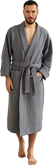 Чоловічий халат "Капітон", сірий меланж, XL - German Volf — фото N1