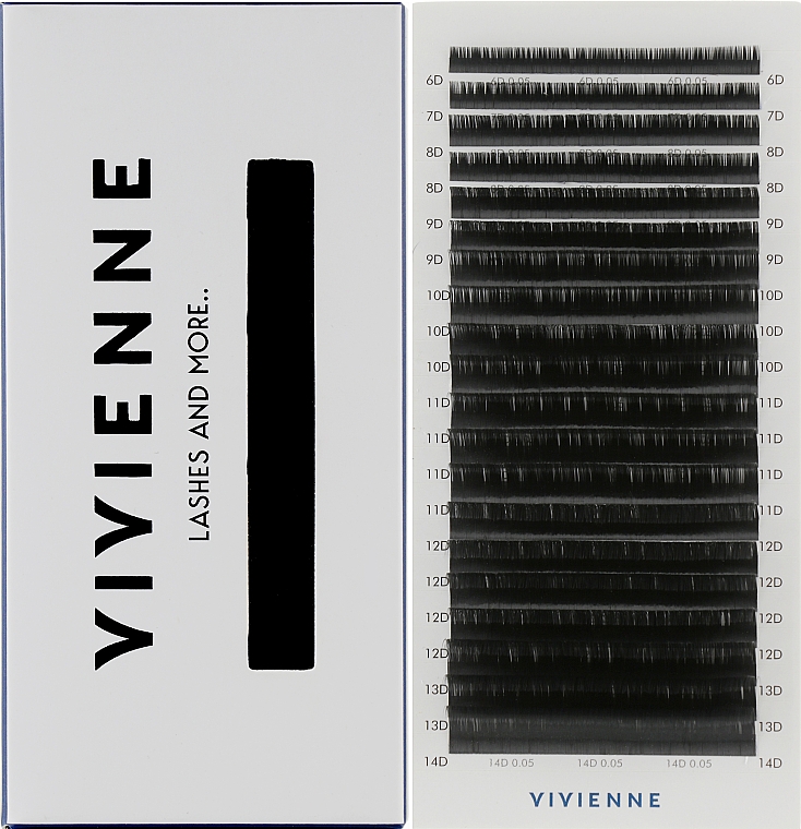 Накладные ресницы "Elite", черные, 20 линий (mix, 0.05, D, (6-14)) - Vivienne — фото N1
