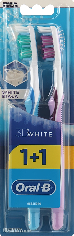Набор зубных щеток, 40 средней жесткости, фиолетовая + голубая - Oral-B Advantage 3D White 1 + 1