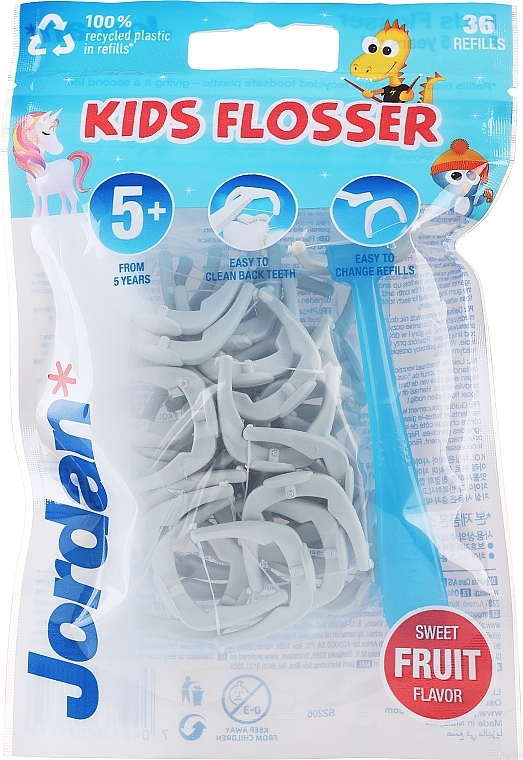 Набір, світло-сіро-блакитний - Jordan Kids Flosser (floss/1pc + refils/36pcs) — фото N1
