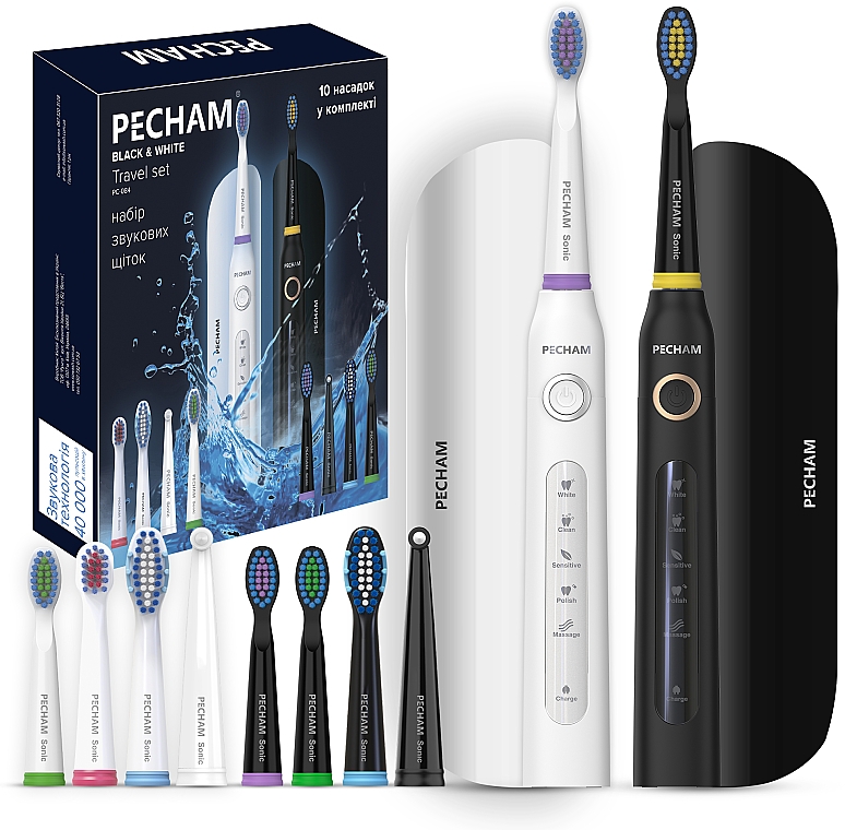 Набор электрических зубных щеток - Pecham Black And White Travel Set (toothbrush/2pcs)