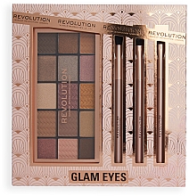 Набор - Makeup Revolution Glam Eyes Makeup Gift Set (sh palette/16.5g + brush/3pcs) — фото N1