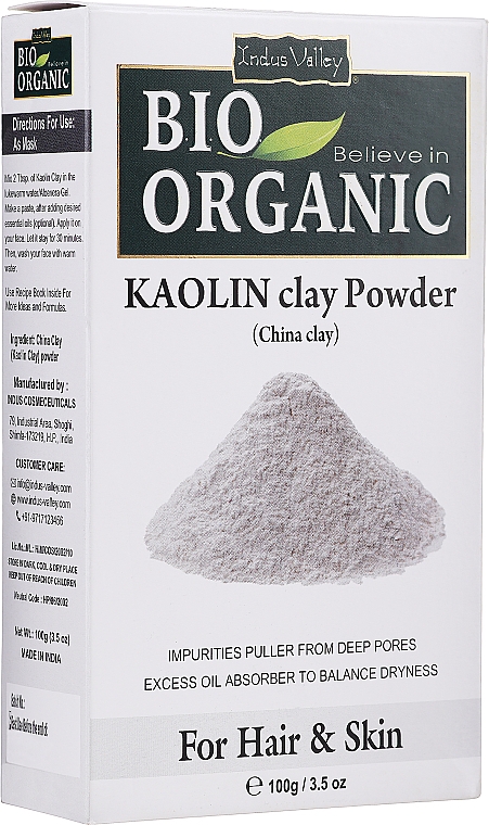 Пудра для волосся "Біла каолінова глина" - Indus Valley Bio Organic Kaolin Clay Powder — фото N1