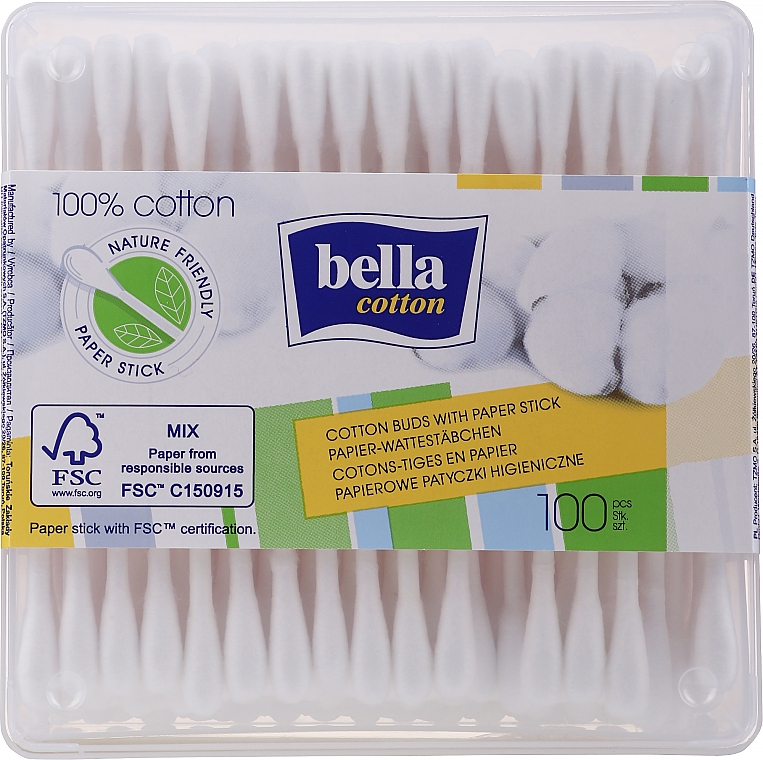 Гигиенические ватные палочки, 100 шт - Bella Cotton With Paper Stick — фото N1