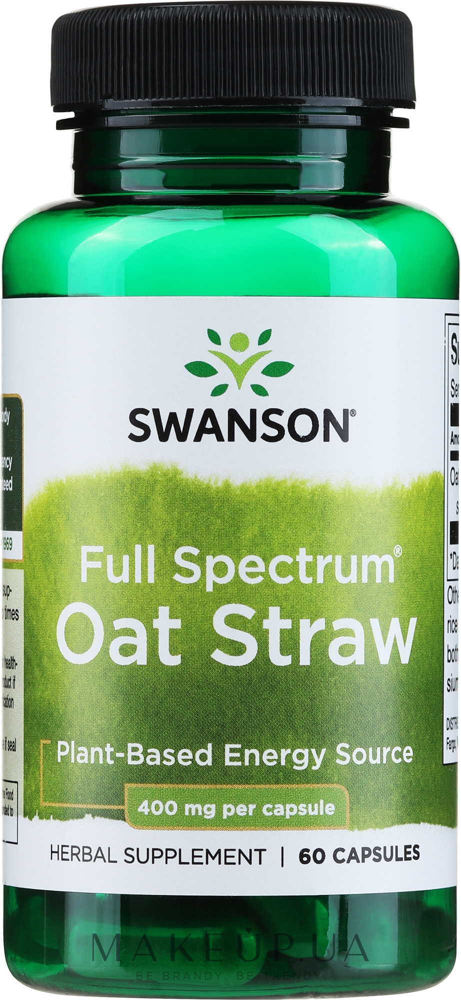 Пищевая добавка "Овсяная солома", 400 мг - Swanson Full Spectrum Oat Straw — фото 60шт