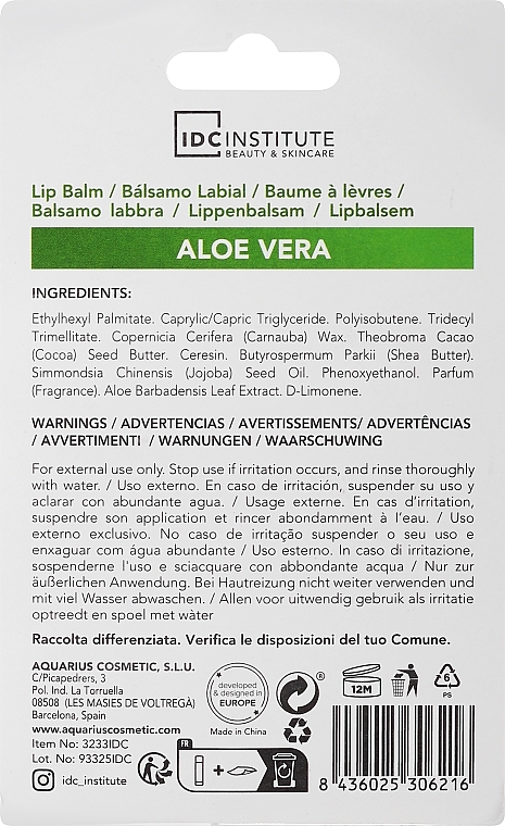Бальзам для губ "Алоэ вера" - IDC Institute Lip Balm Aloe Vera  — фото N2