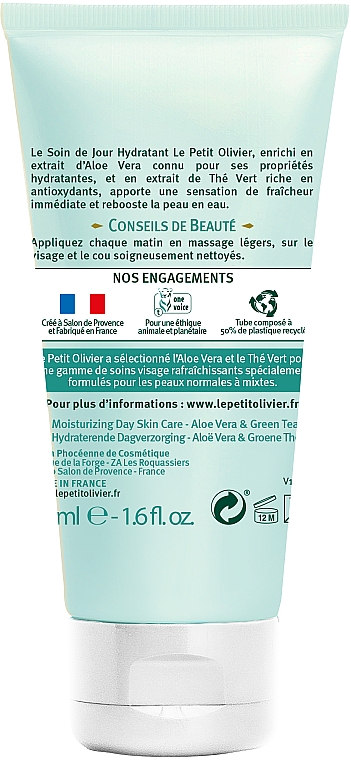 Денний крем "Інтенсивне зволоження" - Le Petit Olivier Moisturizing Day Care Aloe Vera & Green Tea — фото N2