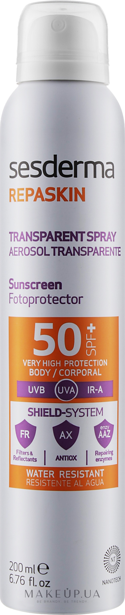 Сонцезахисний спрей для тіла - SesDerma Laboratories Repaskin Aerosol Spray SPF50 — фото 200ml