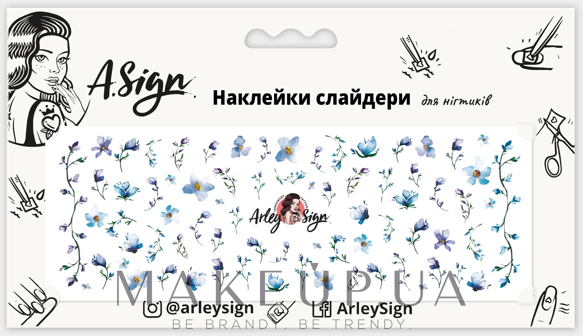 Наклейка-слайдер для ногтей "Синие цветы" - Arley Sign — фото 3g