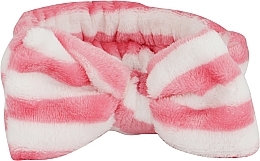 Косметична пов'язка "Бант", біло-малинова в смужку - Cosmo Shop — фото N1