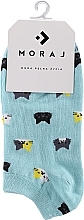 Жіночі бавовняні шкарпетки з кошенятами, блакитні - Moraj — фото N1