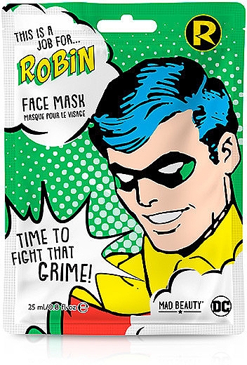 Тканевая маска для лица "Огурец" - Mad Beauty DC This Is A Job For Robin Face Mask — фото N1
